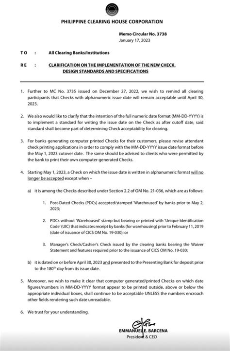 philippine clearing house corporation memo circular 3436|Advisory: New check design effective May 1, 2024 .